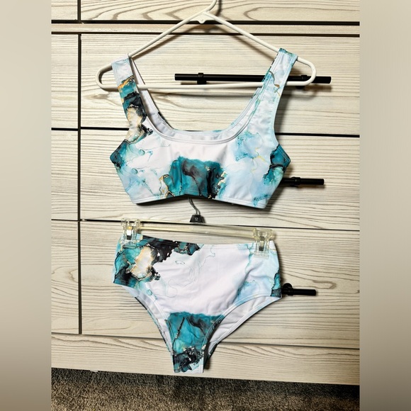 Romwe Marble Print Bathing Suit Set - Picture 1 of 4